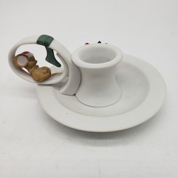 VTG George Good‎ Christmas Ceramic Taper Candle Holder Chamberstick Sleepy Mouse - Picture 4 of 9